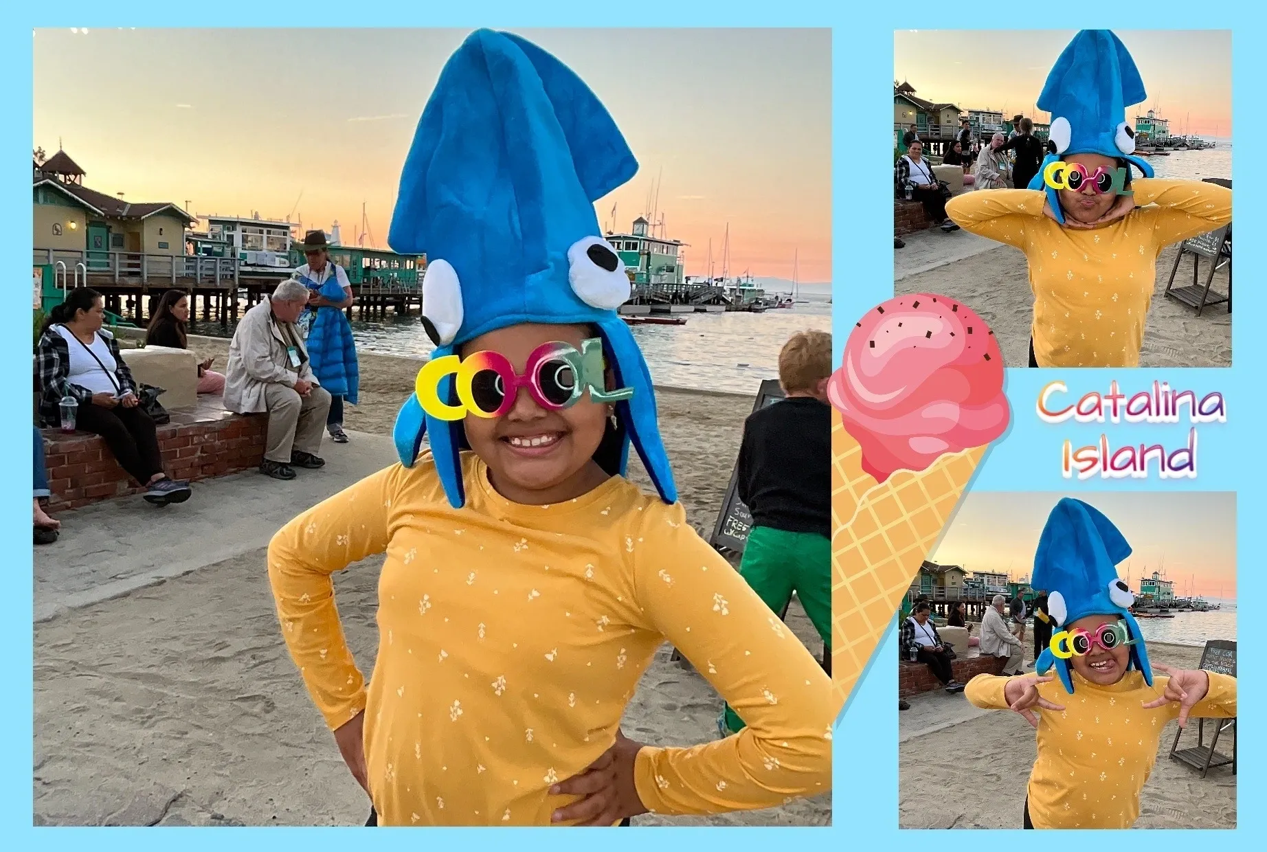 A girl in an octopus costume and sunglasses.