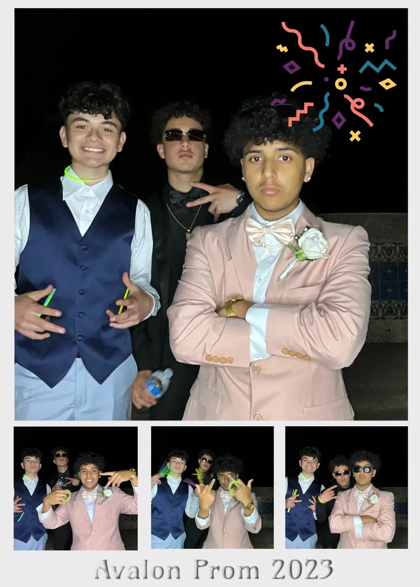 A collage of pictures with young men in suits.