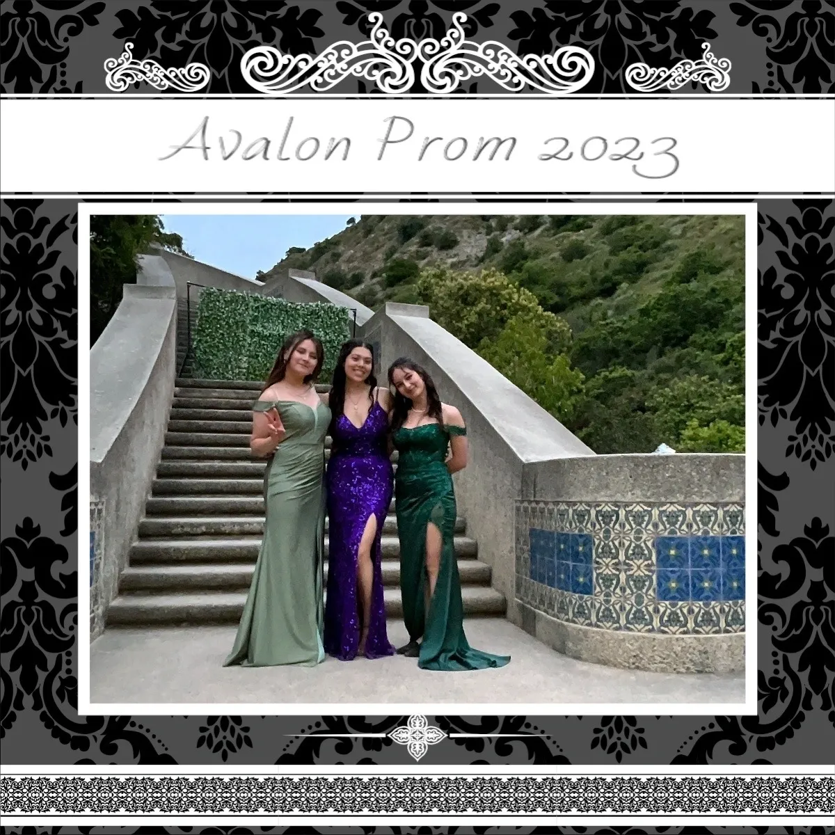 Three women in dresses posing for a picture.